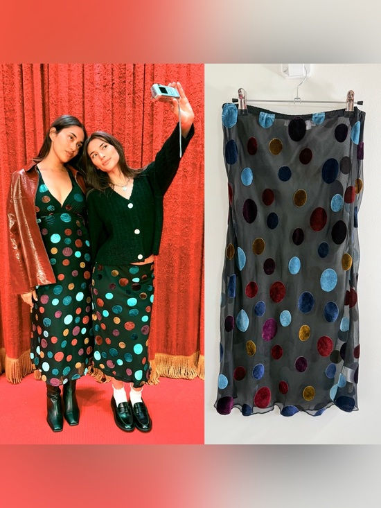 Anthropologie Dresses & Skirts - Anthropologie Lisa Says Gah Black Mesh Skirt with Velvet Polka Dots